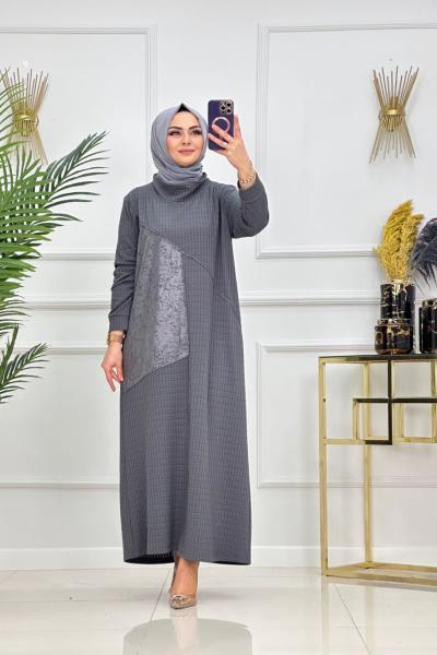 Modal Bürümcük Kumaş Süheyla Elbise - Antrasit