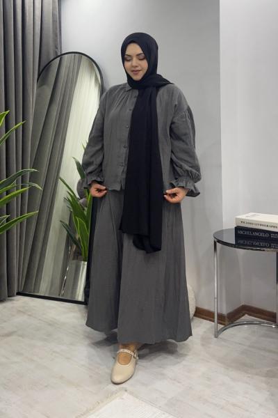 Müslin Etekli Takım - Gri