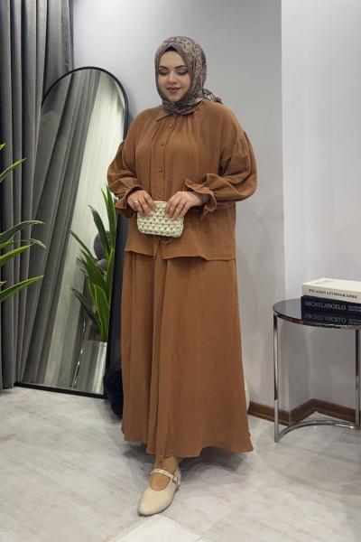 Müslin Etekli Takım - Taba