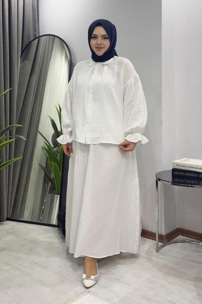 Müslin Etekli Takım - Beyaz