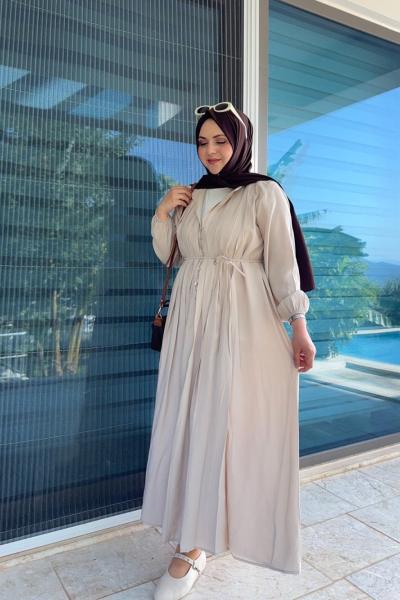 Nervürlü Lina Elbise - Taş