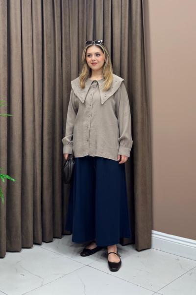 Nose Taşlı Gömlek - Bej