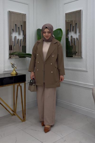 Oversize Ceket - Vizon