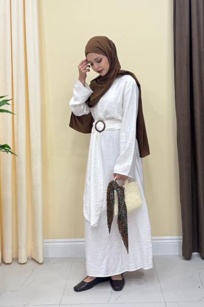 Pinterest Keten Elbise - Beyaz