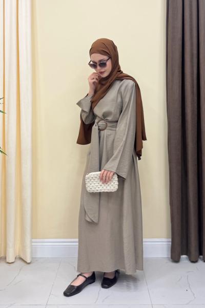 Pinterest Keten Elbise - Haki