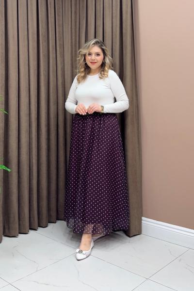 Puantiye Etek - Mürdüm