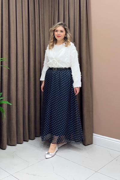 Puantiye Etek - Lacivert