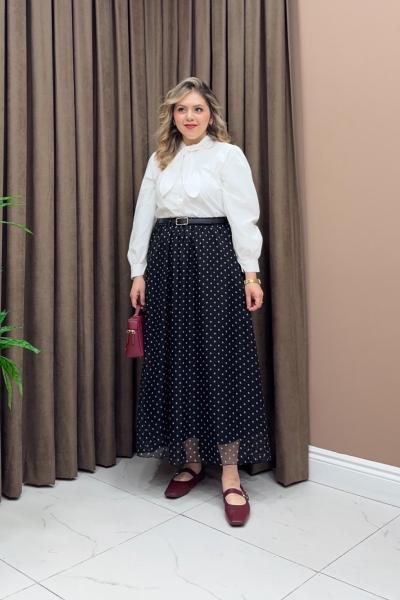 Puantiye Etek - Siyah