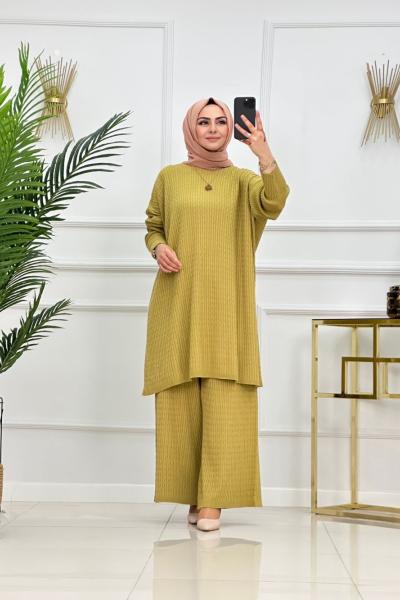 Saç Örgü Battal Triko Takım - Yağ Yeşili