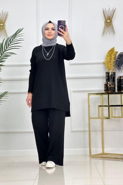 Saç Örgü Triko Takım - Siyah