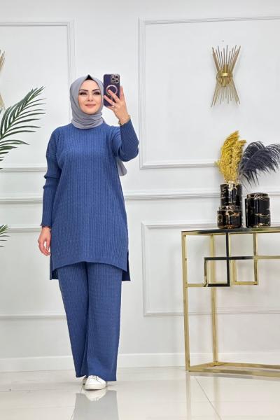 Saç Örgü Triko Takım - İndigo