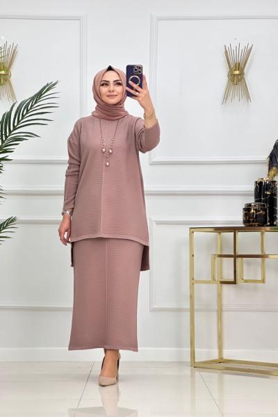 Sare Etekli Triko Takım - Gül