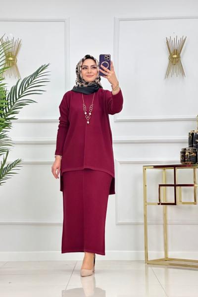 Sare Etekli Triko Takım - Bordo