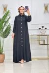 Tahta Düğmeli Ferace - Siyah