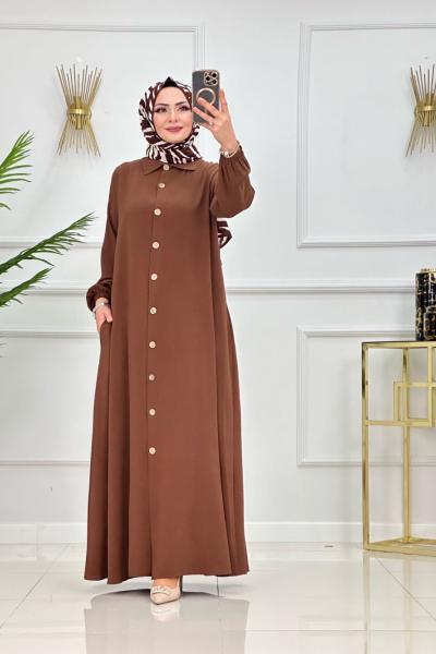 Tahta Düğmeli Ferace - Kahve