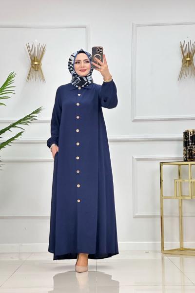 Tahta Düğmeli Ferace - Lacivert