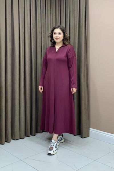Uzun Kol Nasha Elbise - Mürdüm