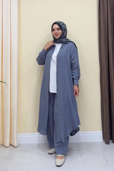 Uzun Müslin Takım - Gri