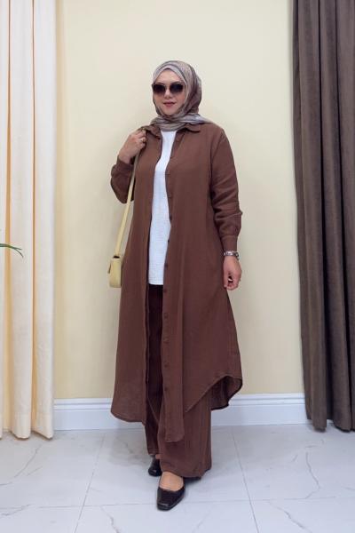 Uzun Müslin Takım - Kahve