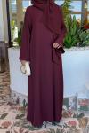 Fular Bağlamalı Abaya  Mürdüm