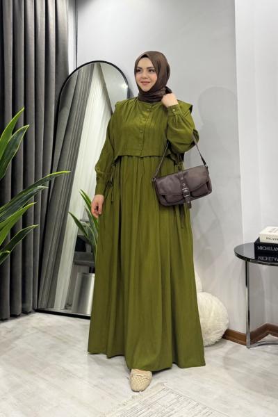 Bianca Yelekli Elbise - Yağ Yeşili